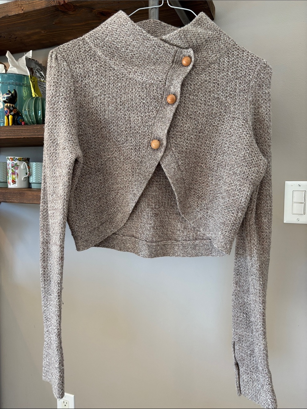 Charlie & Robin Wool Wrap Front Cardigan Sweater Oatmeal Taupe